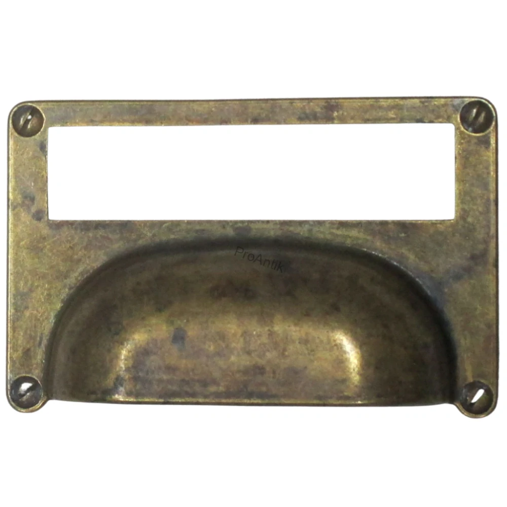 Mušlová úchytka se štítkem, zamak, 81 × 52 mm
