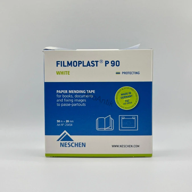 Bílá archivační papírová páska pro opravy knih - Neschen Filmoplast P 90, šířka 2 cm