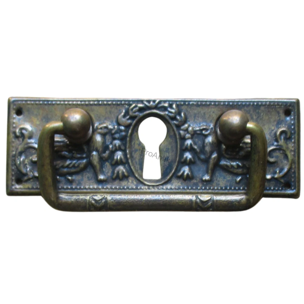 Kování na klíčovou dírku č.65, s madlem, z mosazi, patinováno 97x33 mm