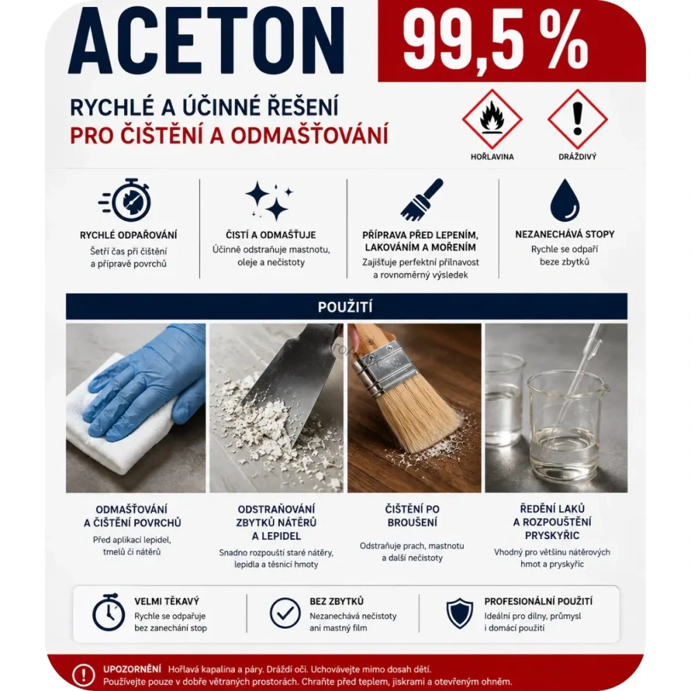 Aceton 99,5% analytická čistota, 1l