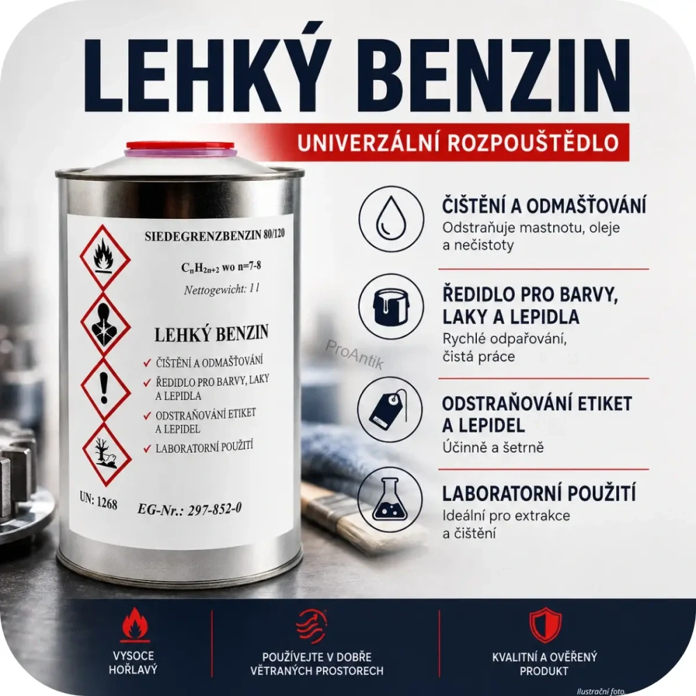 Technický benzin 80/120, k čištění a odmaštění povrchu - 1l