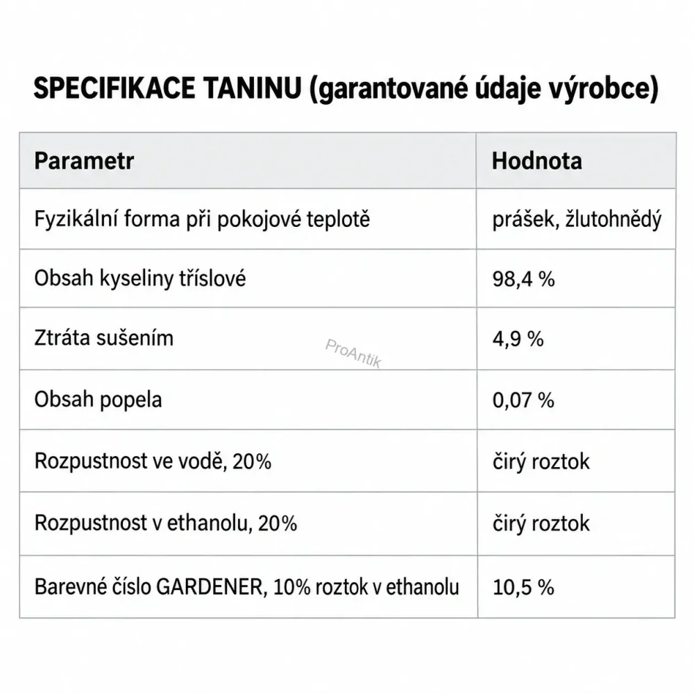 Tanin na černění a ochranu železa, inhibitor koroze, rozpustný ve vodě i alkoholu, 1kg
