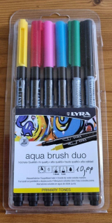 Akvarelové fixy Lyra Aqua Brush Duo Primary Tones, sada 6 ks