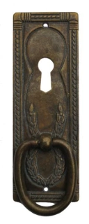Kování na klíčovou dírku č.72 s madlem, z mosazi, patinováno "Liberty" 35x96 mm
