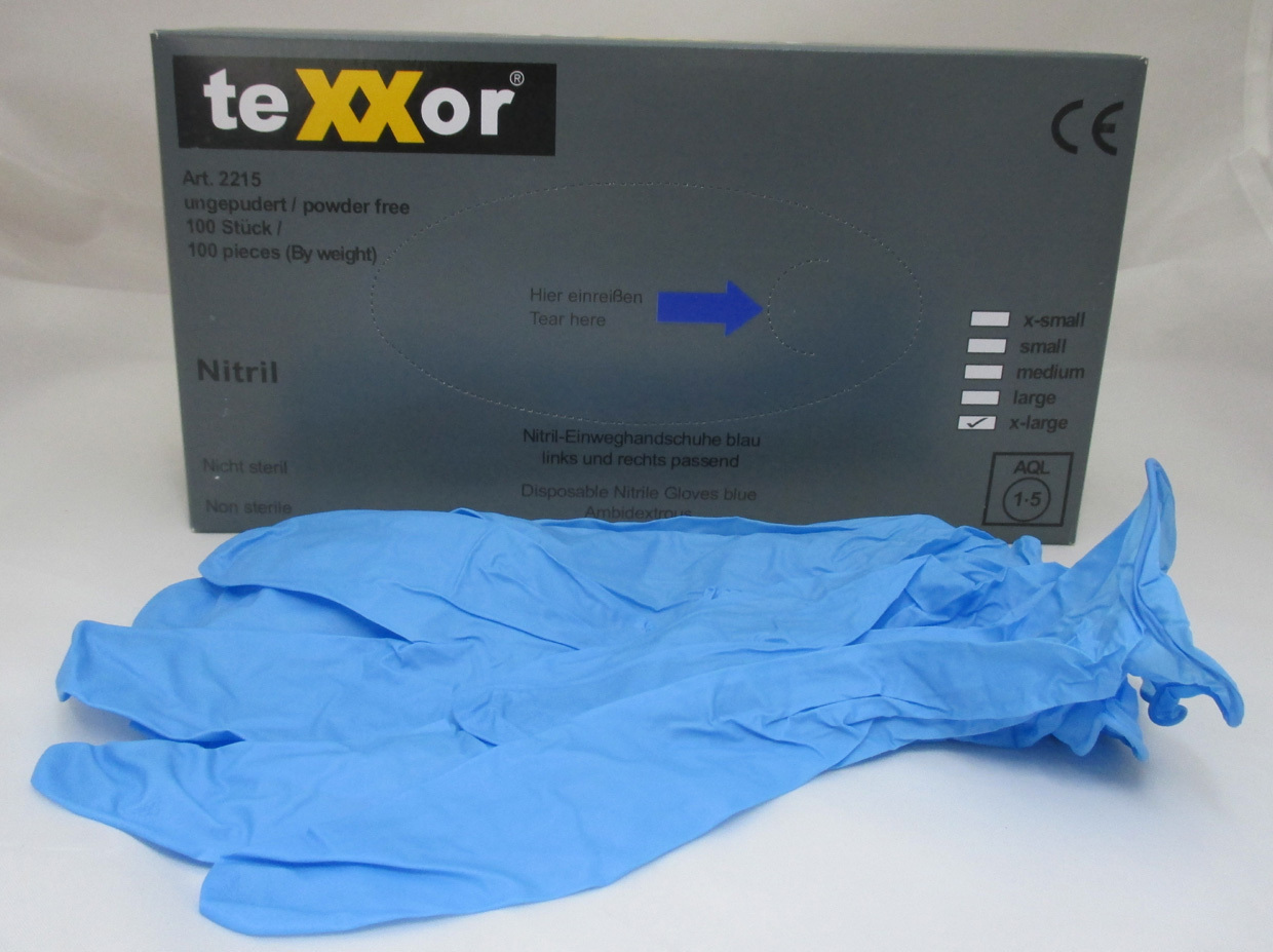 Nitrilové jednorázové rukavice ochranné velikost XL (extra groß) - dávkovací box po 100 kusech